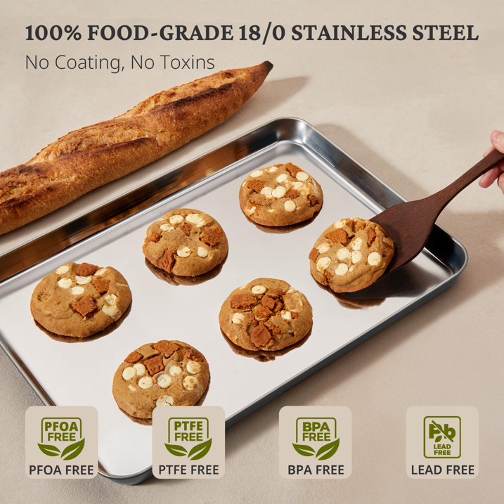 HONGBAKE Stainless Steel Baking Sheet Set of 3, Non Toxic Uncoated Cookie Sheets for Baking, Heavy Duty Baking Sheet Pans for Oven & Toaster, 9/12/16 Inch, Grey