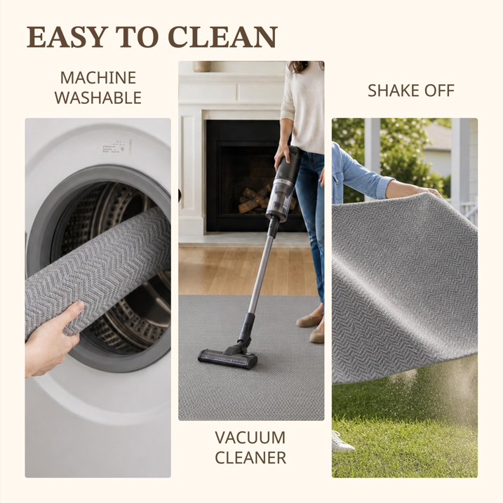 MatEssenz 2'x6' Faux Linen Runner Rug, Washable Woven Textured Long Hallway Carpet, Slip Resistant Gel Backing Indoor Floor Runner for Kitchen Entryway Laundry Room, Grey