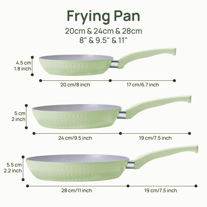 KITEXPERT Non Stick Frying Pan, 8" 9.5" 11" Ceramic Pan Set with Lid, Non Toxic Cooking Pan, Skillet for Induction Hob