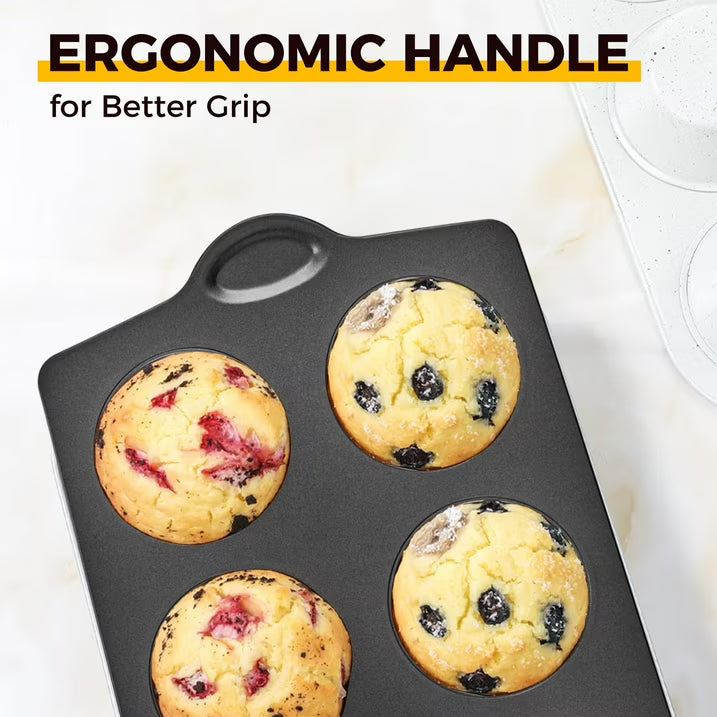 HONGBAKE 2 Pack Jumbo Muffin Pan Nonstick, 6 Cup Non Toxic Jumbo Cupcake Pan for Baking, 27% Thicker Carbon Steel Large Muffin Tin, 3.5dia, Dishwasher Safe