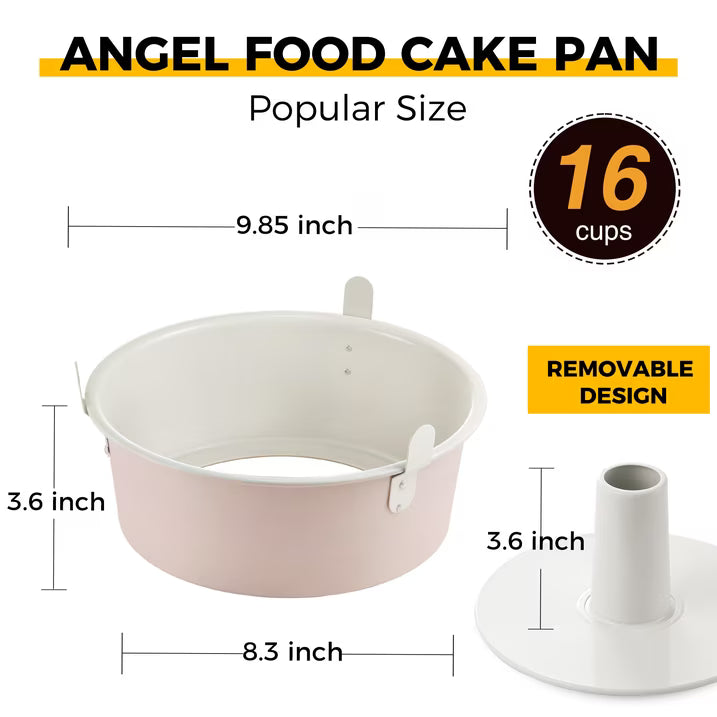 HONGBAKE Angel Food Cake Pan with Removable Bottom, 10 inch Carbon Steel Bundt Cake Pan for Baking, Non-stick Pound Tube Pans for Cakes, 16-Cup, Heavy Duty - Pink