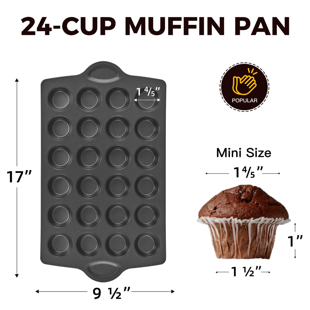 HONGBAKE Mini Muffin Pan Nonstick 24, Cupcake Tin for Baking, Commercial Small Cup Cake Tray for Cheesecake, 1.8dia, Heavy-duty, Gray